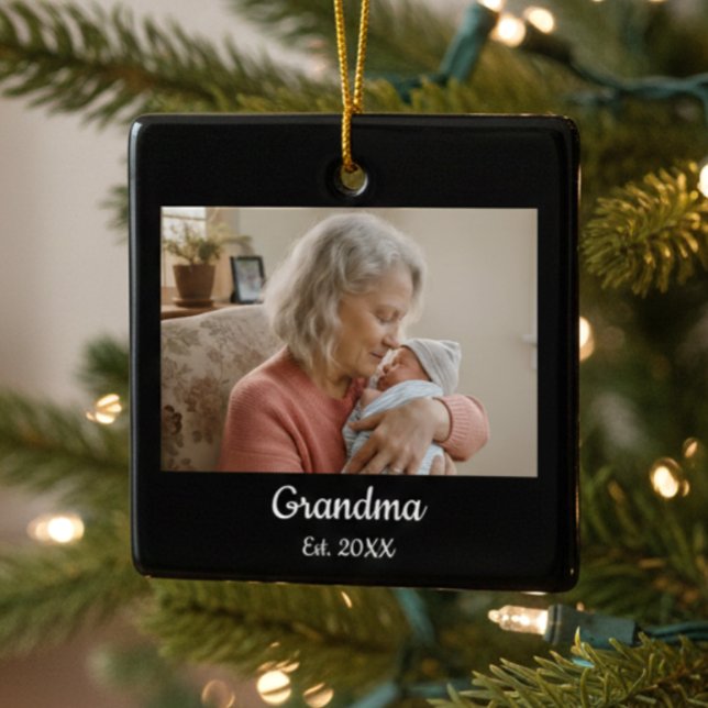 Simple Script Grandma Est.Photo Year Phone Case Ceramic Ornament (Creator Uploaded)