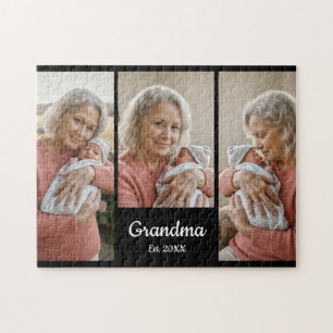  Simple Script Grandma Year Est. 3 Photo Acrylic Jigsaw Puzzle