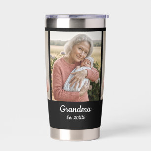 Simple Script Grandma Year Est. 3 Photo Insulated Tumbler