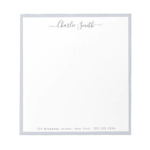 Simple script gray border personalized stationery notepad