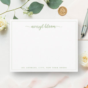 Simple Script Green Border Personalised Stationery Card