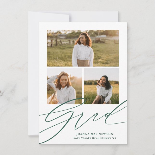 Simple Script Green Photo Graduation Announcement (Front)