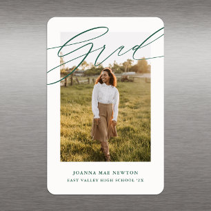 Simple Script Green Photo Graduation Announcement Magnet