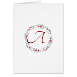 Simple Script Grey Wreath Monogram Note Cards