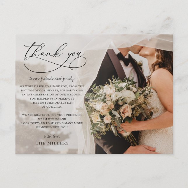 Simple Script Handwritten Photo Wedding Thank You  Postcard (Front)