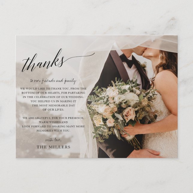 Simple Script Handwritten Photo Wedding Thank You  Postcard (Front)