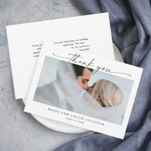 Simple Script Horizontal 1 Photo Wedding  Thank You Card