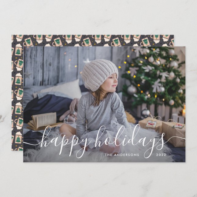 Simple Script Hot Chocolate Family Photo Holiday Card (Front/Back)