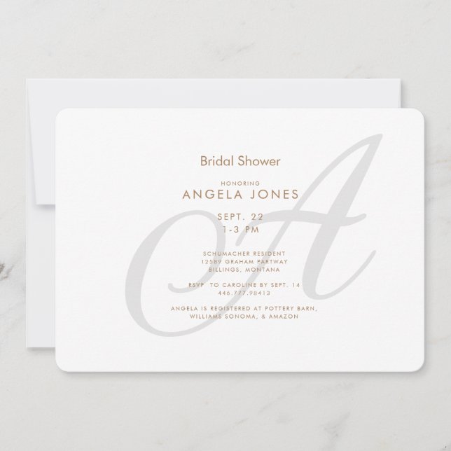 Simple Script Initial Modern Bridal Shower  Invitation (Front)