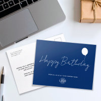 Simple Script Logo Navy Bue Business Birthday