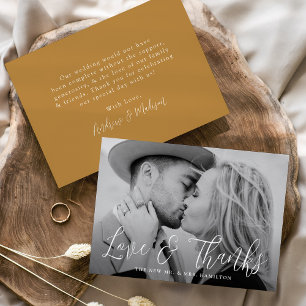 Simple Script Love and Thanks Ochre Photo Wedding Thank You Card
