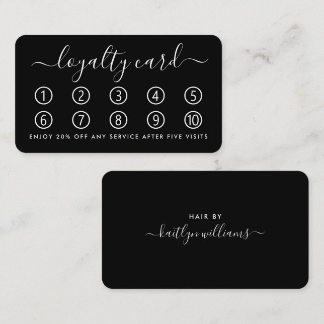 Simple Script Loyalty Card - Black & White (Front/Back)