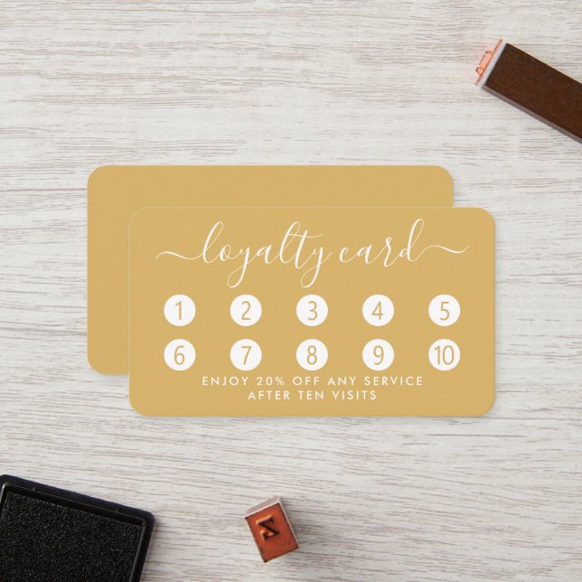 Simple Script Loyalty Card - Gold & White (Front/Back In Situ)