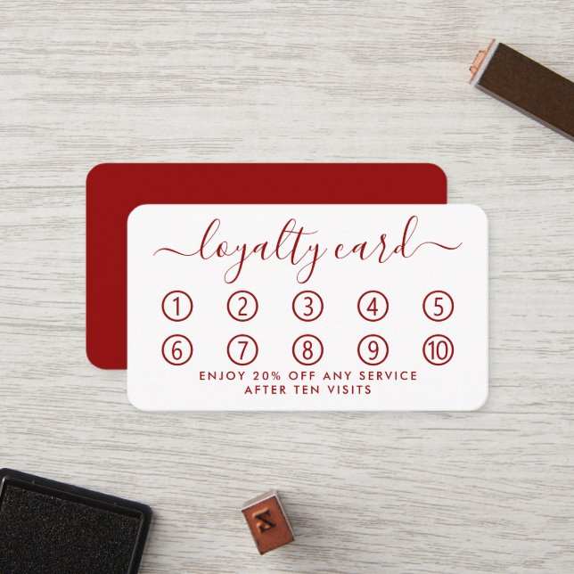 Simple Script Loyalty Card - Red & White (Front/Back In Situ)