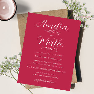Simple Script Magenta and White Wedding Invitation