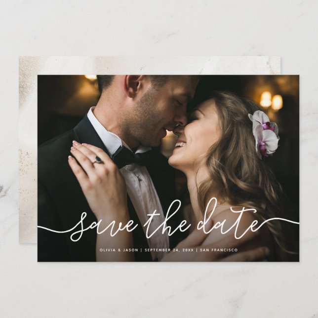 Simple Script Marble Back | Photo Save the Date Invitation (Front/Back)