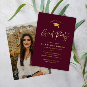 Simple Script Maroon & Gold Photo Graduation