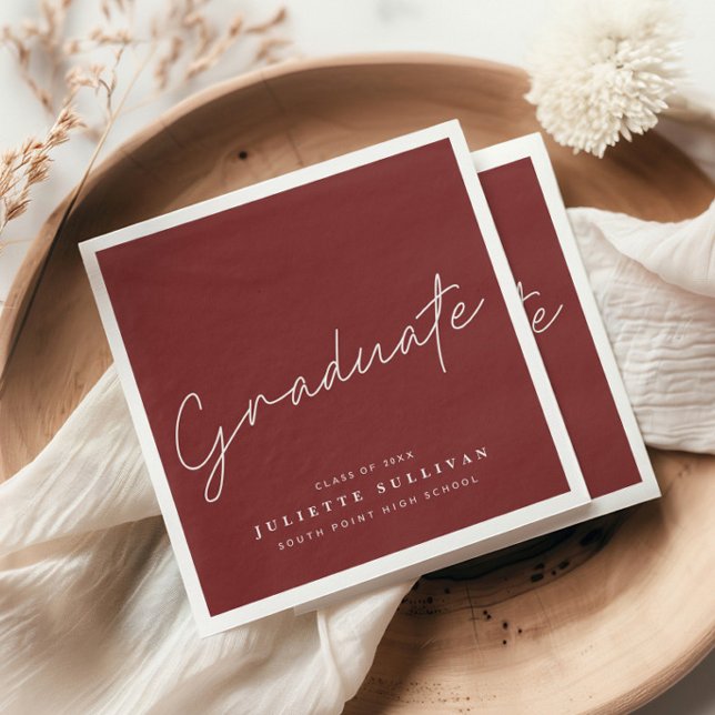 Simple Script Maroon Graduation Party Napkin (Simple graduate script maroon graduation party napkins.)