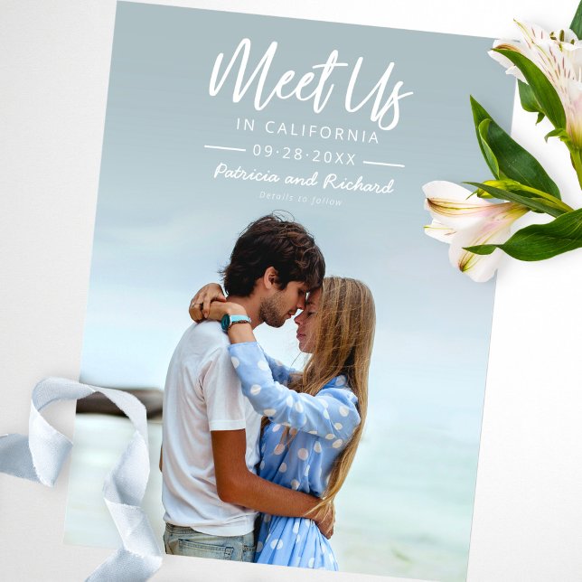 Simple Script Meet Us In Save The Date Photo Postcard (Creator Uploaded)
