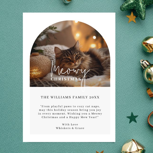 Simple Script Meowy Christmas Arch Photo Cat Holiday Card (Creator Uploaded)
