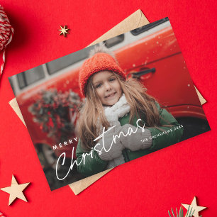 Simple Script Merry Christmas 3 Photo Holiday Card