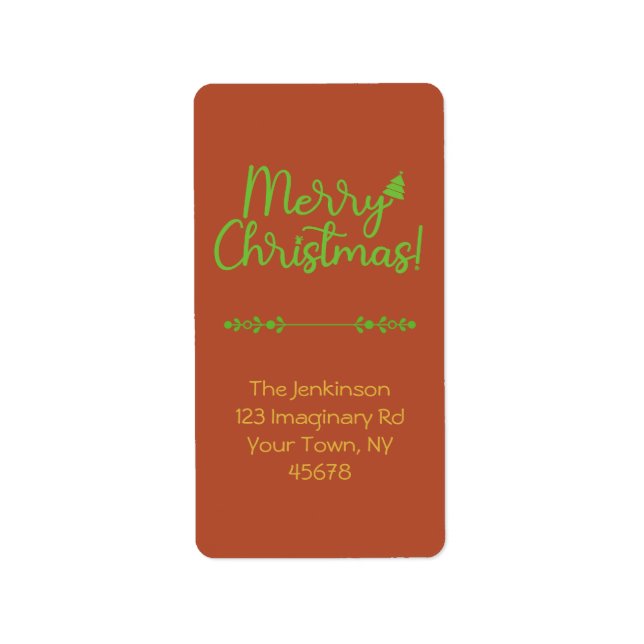 Simple Script Merry Christmas on Red-Brown Address Label (Front)