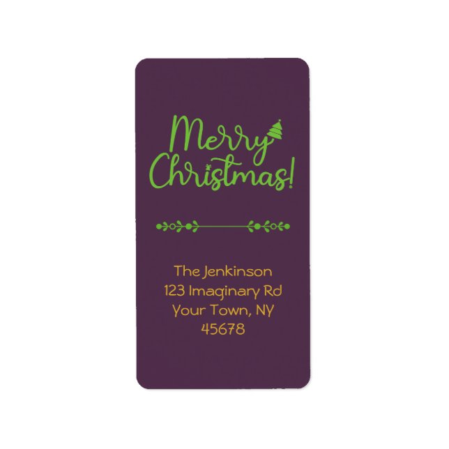 Simple Script Merry Christmas on Violet Address Label (Front)