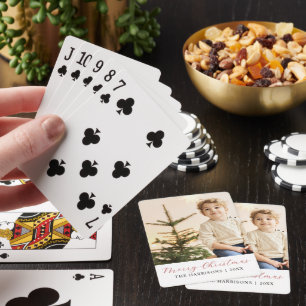 Simple Script Merry Christmas Photo Playing Cards