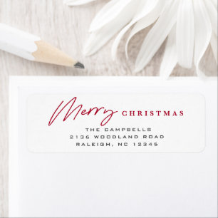 Simple Script Merry Christmas Red Return Address Label