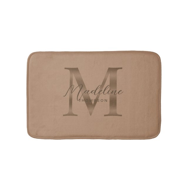 Simple Script Metallic Taupe Gold Monogram Bath Mat (Front)