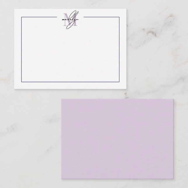 Simple Script Minimalist Purple Name Monogram Card (Front/Back)
