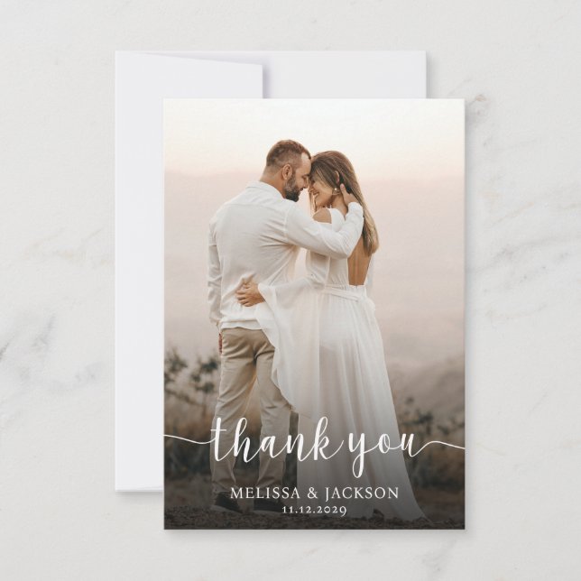 Simple Script Minimalist Wedding Photo Thank You Card (Front)