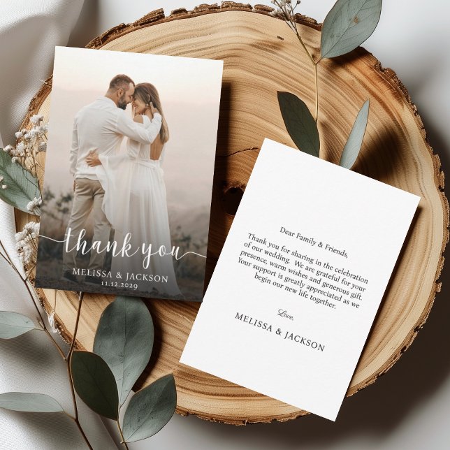 Simple Script Minimalist Wedding Photo Thank You Card (Creator Uploaded)
