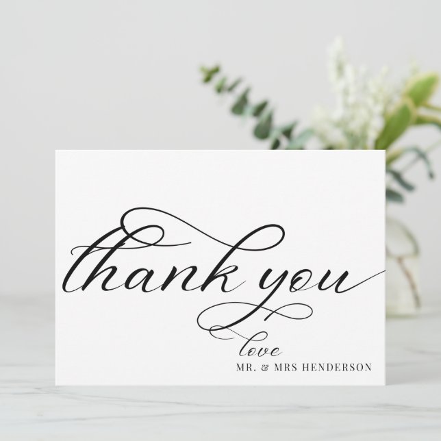 Simple Script Minimalist Wedding Thank You Cards. (Standing Front)