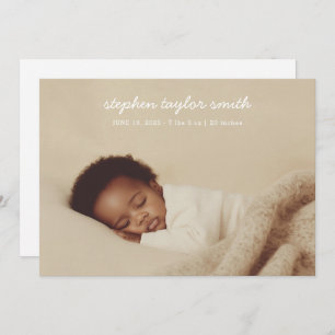Simple Script Modern Full Photo Baby Birth Announcement