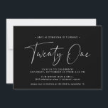 Simple Script | Modern Minimal Black 21st Birthday Invitation<br><div class="desc">Modern 21st birthday invitations with "twenty one" in a handwritten script. White font on a contrasting black background.</div>