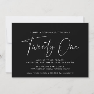 Simple Script | Modern Minimal Black 21st Birthday Invitation