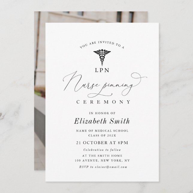 simple script modern nurse pinning ceremony invitation (Front/Back)