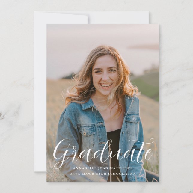 Simple Script Modern Photo Graduation Invitation (Front)