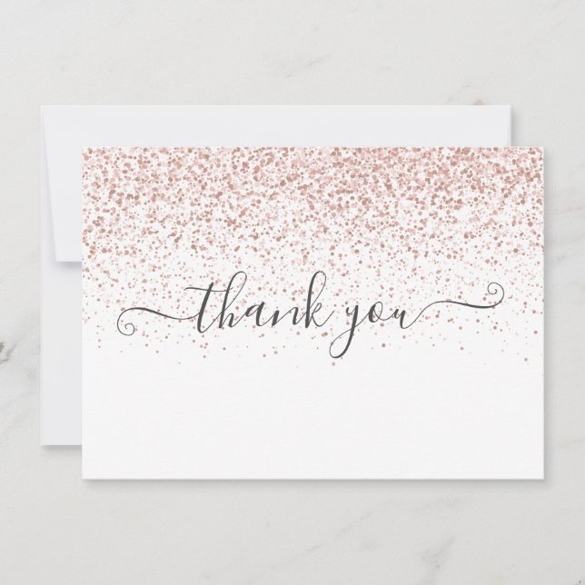 Simple Script Modern Rose Gold Glitter Business Thank You Card (Front)