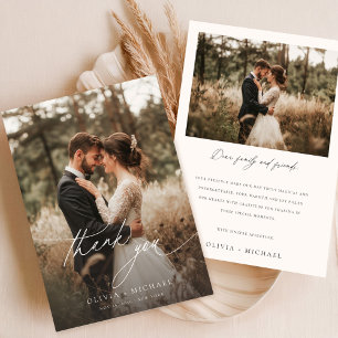 Simple Script Modern Rustic Wedding Photo Thank You Card