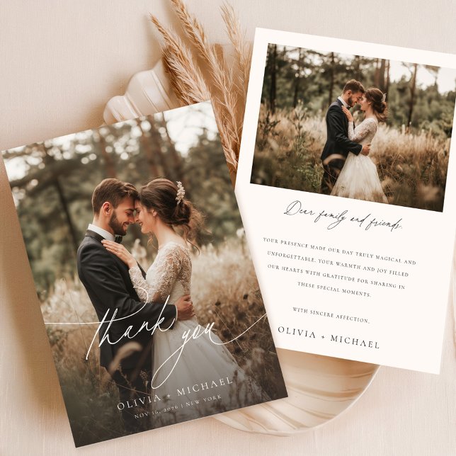 Simple Script Modern Rustic Wedding Photo Thank You Card (Creator Uploaded)