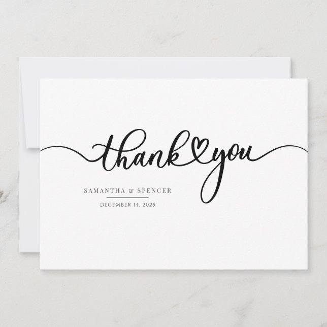 Simple Script Modern Wedding Hand-Lettered Thank You Card (Front)