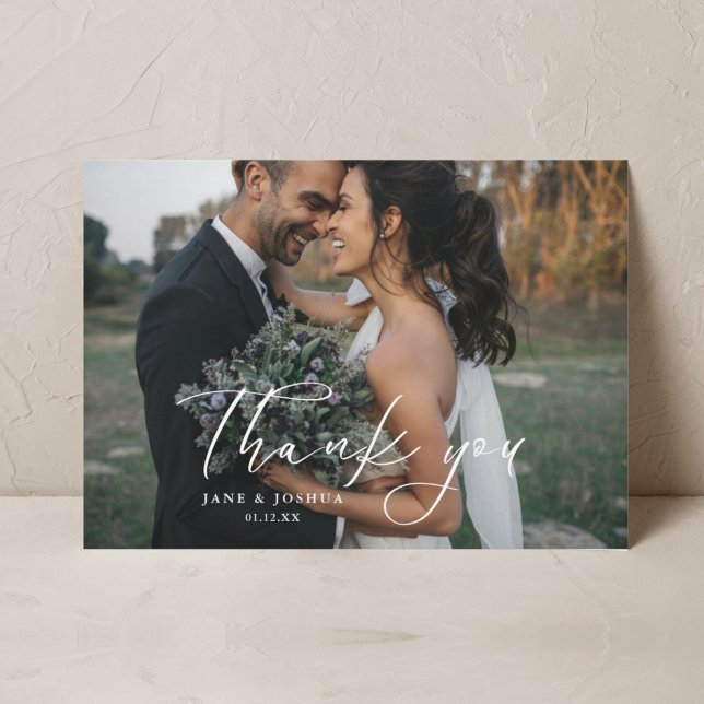 Simple Script Modern Wedding Photo Landscape Thank You Card (Creator Uploaded)