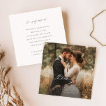 Simple Script Modern Wedding Photo Thank You Card<br><div class="desc">Show your appreciation with our Simple Script Modern Wedding Photo Thank You Note Card.</div>