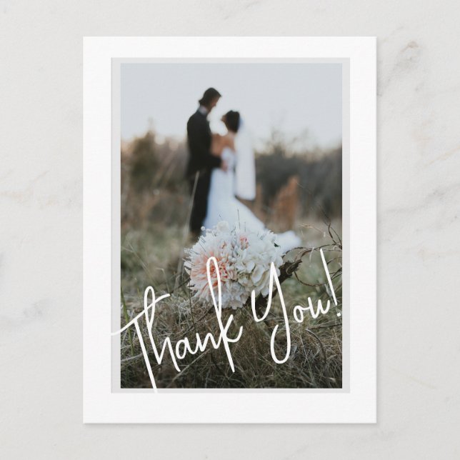 Simple Script Modern Wedding Photo Thank You Postcard (Front)