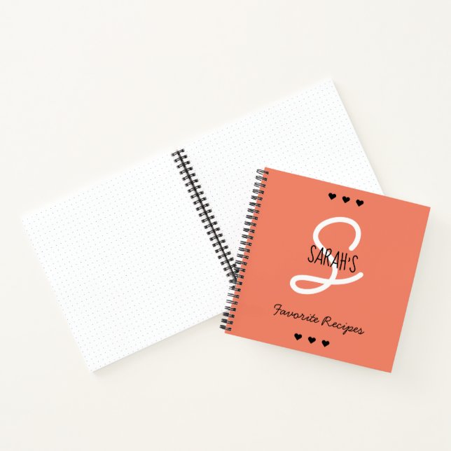 Simple Script Monogram Coral Favourite Recipes Notebook (Inside)