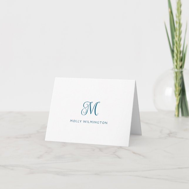 Simple Script Monogram Dark Navy Blue Note Cards (Front)