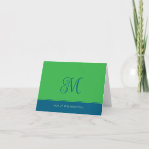 Simple Script Monogram Green and Blue Note Cards