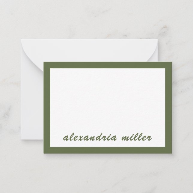 Simple Script Monogram Name Olive Note Card (Front)